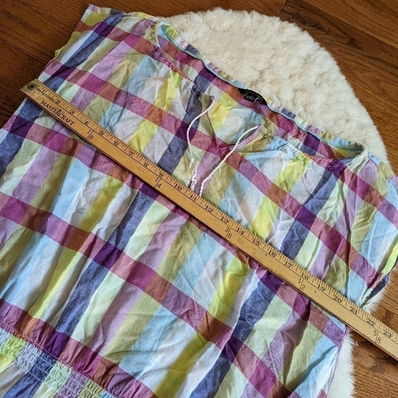 TOMMY HILFIGER colourful plaid peasant blouse top women's large - Picture 3 of 9